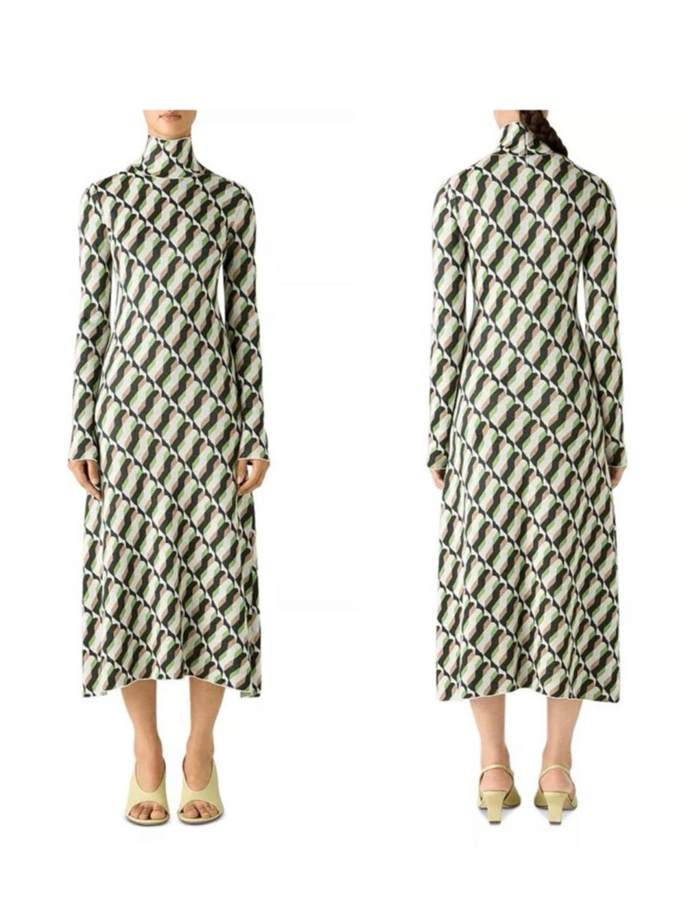 St. John Peridot Geometric Dress Green Multicolor‎ Size Large